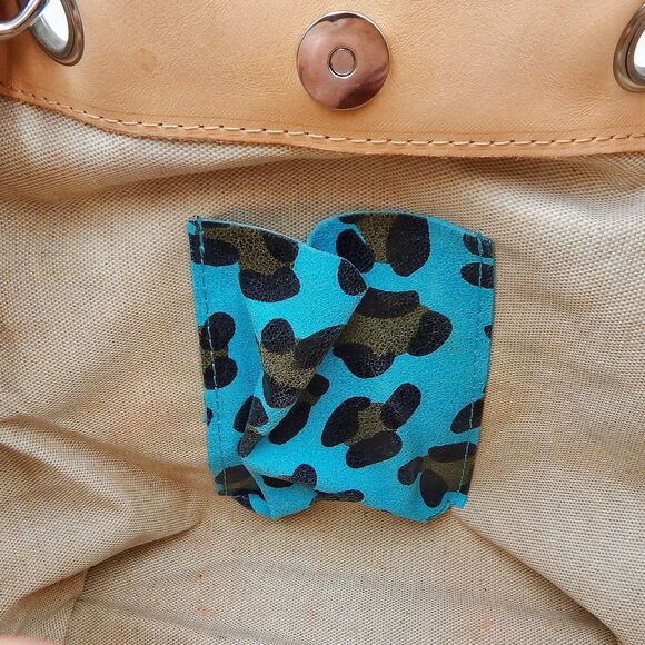 Maurizio Taiuti Italy Blue Leopard Print Pebbled Leather Purse Top Handle Bag - Picture 10 of 12